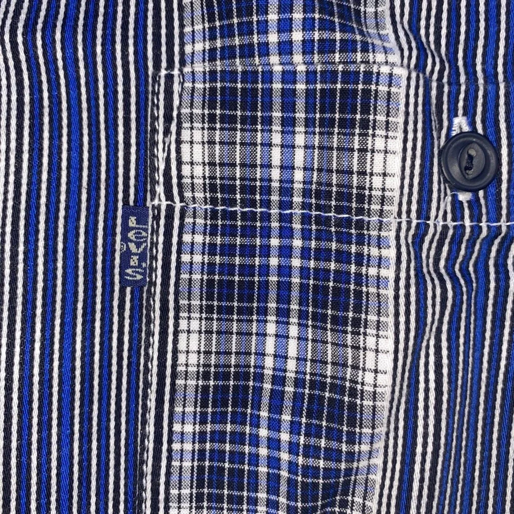 Levis Mens Large Blue‎ Mixed Plaid Striped Long Sleeve Button Up Shirt Cotton